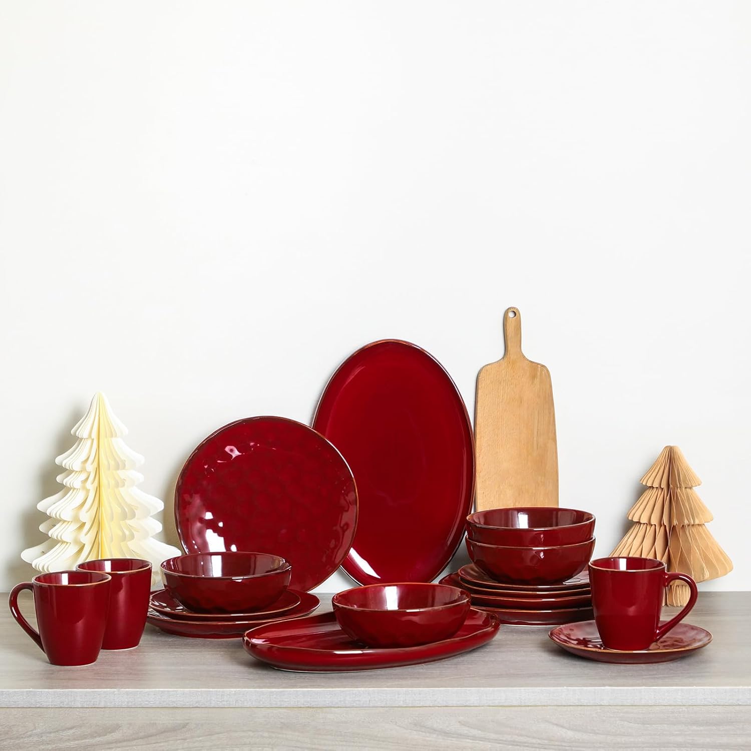 vicrays Ceramic Serving Platter Tray - Extra Large Oval 14.5 Inch Porcelain Dinner Plates Long Serving Dish Set - for Party Restaurant Food Meat Sushi Fish Turkey Platter - Cherry Red
