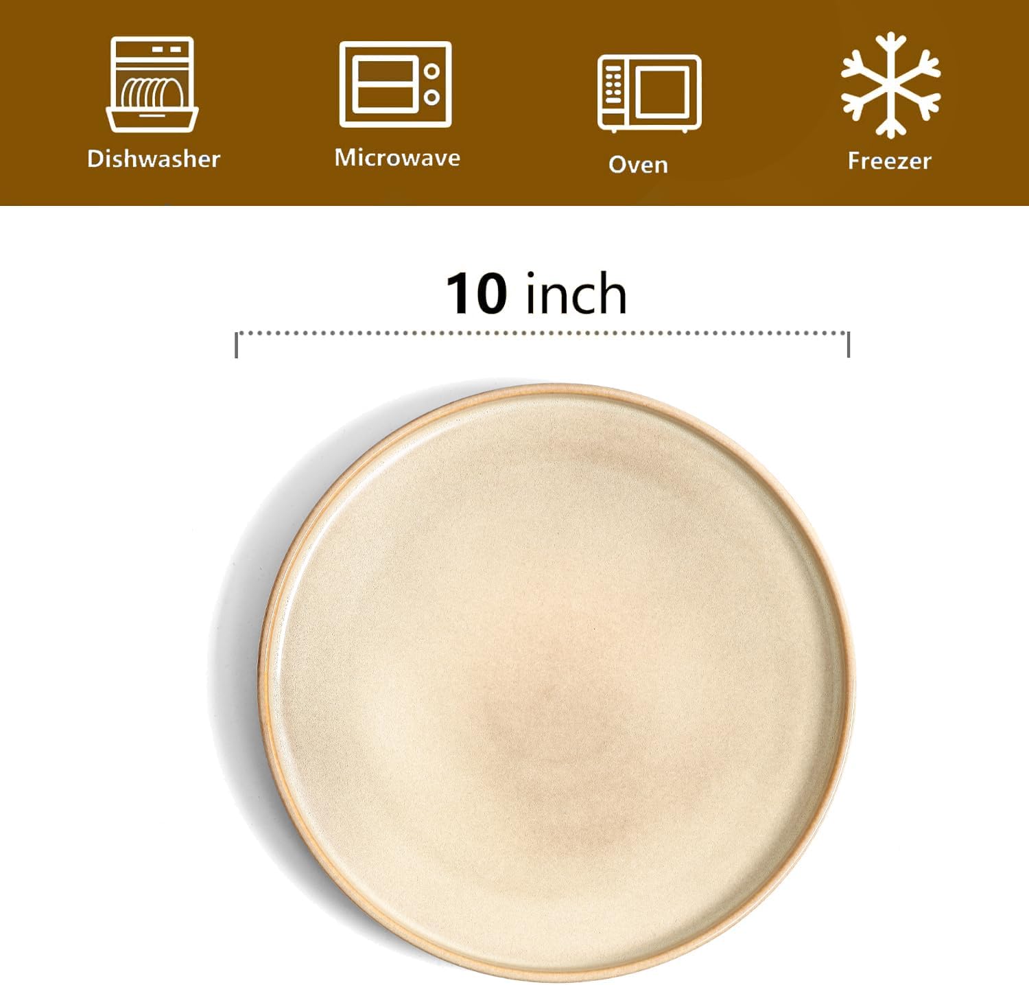 vicrays Ceramic Dinner Plates Set - Porcelain 10 Inch Flat Steak Pasta Pizza Plate Home Party Restaurant Plate Scratch Resistant Microwave Oven and Dishwasher Safe Set of 6 Beige