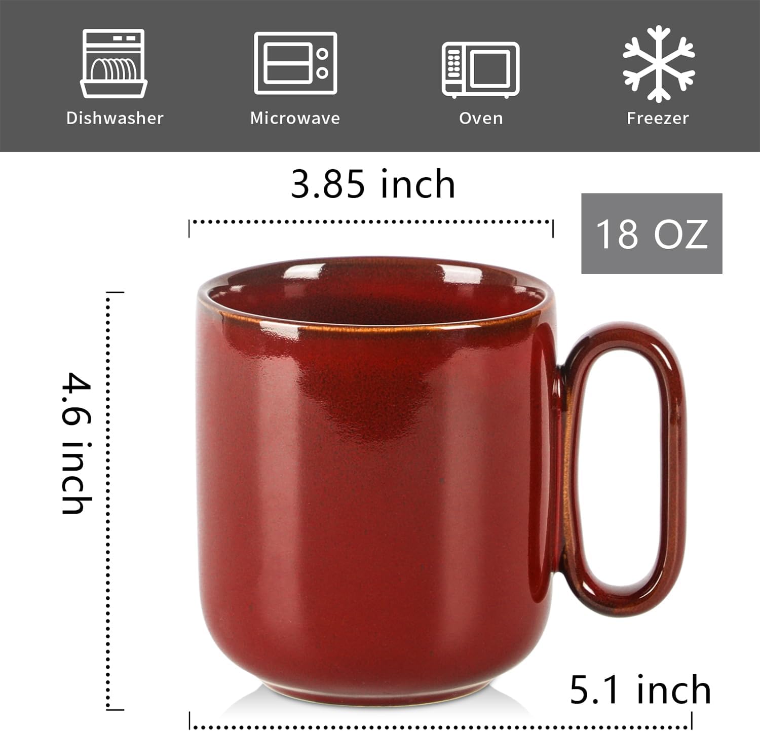 vicrays Ceramic Coffee Mug Set - 18 Ounce Large Stoneware Mug for Men Women - Unique Glazed Porcelain Mugs with Handle for Coffee Latte Tea Milk Cocoa - Set of 4 (Cherry Red)
