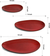 vicrays Large Oval Serving Platters, 16"/14"/10" Porcelain Serving Platters for Party, BBQ,Stackable Serving Trays Serving Plates for Appetizers, Sushi, Restaurant, Set of 3 (Cherry Red)