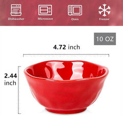 vicrays Ceramic Small Dessert Bowls Set - 10 oz, Set of 6, for Rice, Ice Cream, Soup, Snacks, Cereal, Chili, Side Dishes, Microwave, Oven and Dishwasher Safe, Kitchen Bowls Set, Red
