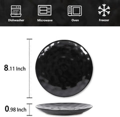 vicrays Ceramic Dessert Salad Plates, 8 Inch, Microwave, Oven, and Dishwasher Safe, Round, Porcelain Fluted Suitable for Snacks, Appetizer, Home, Party, Restaurant - Set of 6 Black