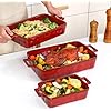 VICRAYS Ceramic Bakeware Set, Porcelain Rectangular Baking Dish, Baking Pan Lasagna Pans Casserole Dish Set for Cooking, Kitchen, Cake Dinner, Banquet, 3 PCS, 15 x 8.5 Inches (Cherry Red)