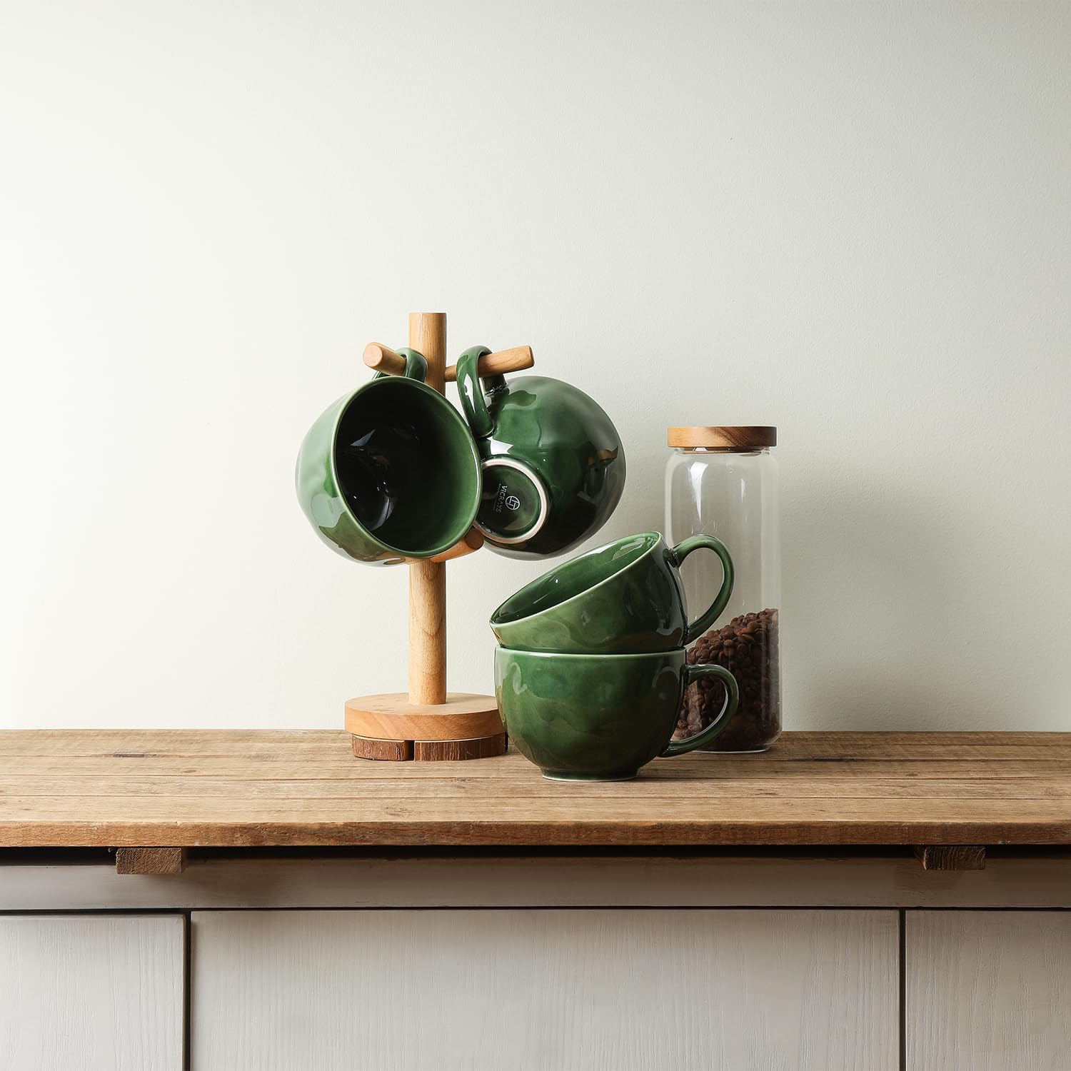 vicrays Jumbo Soup Mug Coffee Large - Ceramic Wide Oversized Extra Big Handle Bowls Latte Friends Mug Set Gaint Cereal Oatmeal Cappuccino Cup Set 27 oz -Green