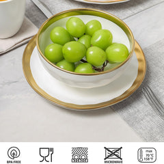 vicrays Ceramic Salad Bowls Set for Kitchen, Serving - 24 Ounce Soup Bowls, Pasta Bowls, Chip Resistant, Dishwasher Safe, NOT Microwave Safe, Fluted, Stoneware, Set of 6 (White with Golden)