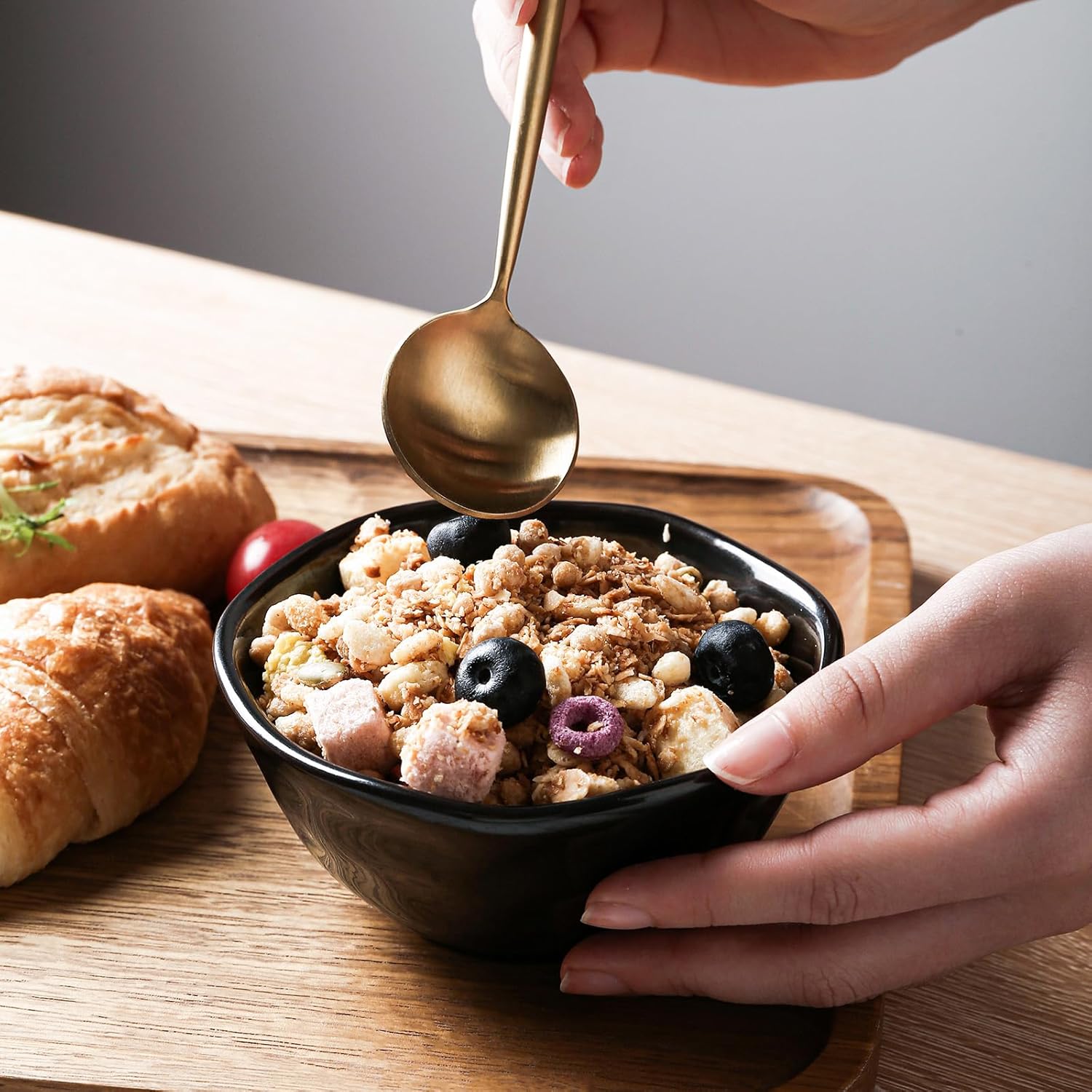 vicrays Ceramic Small Dessert Bowls Set - 10 oz, Set of 6, Microwave, Oven and Dishwasher Safe, for Rice, Ice Cream, Soup, Snacks, Cereal, Chili, Side Dishes etc, Kitchen Bowls Set, Black