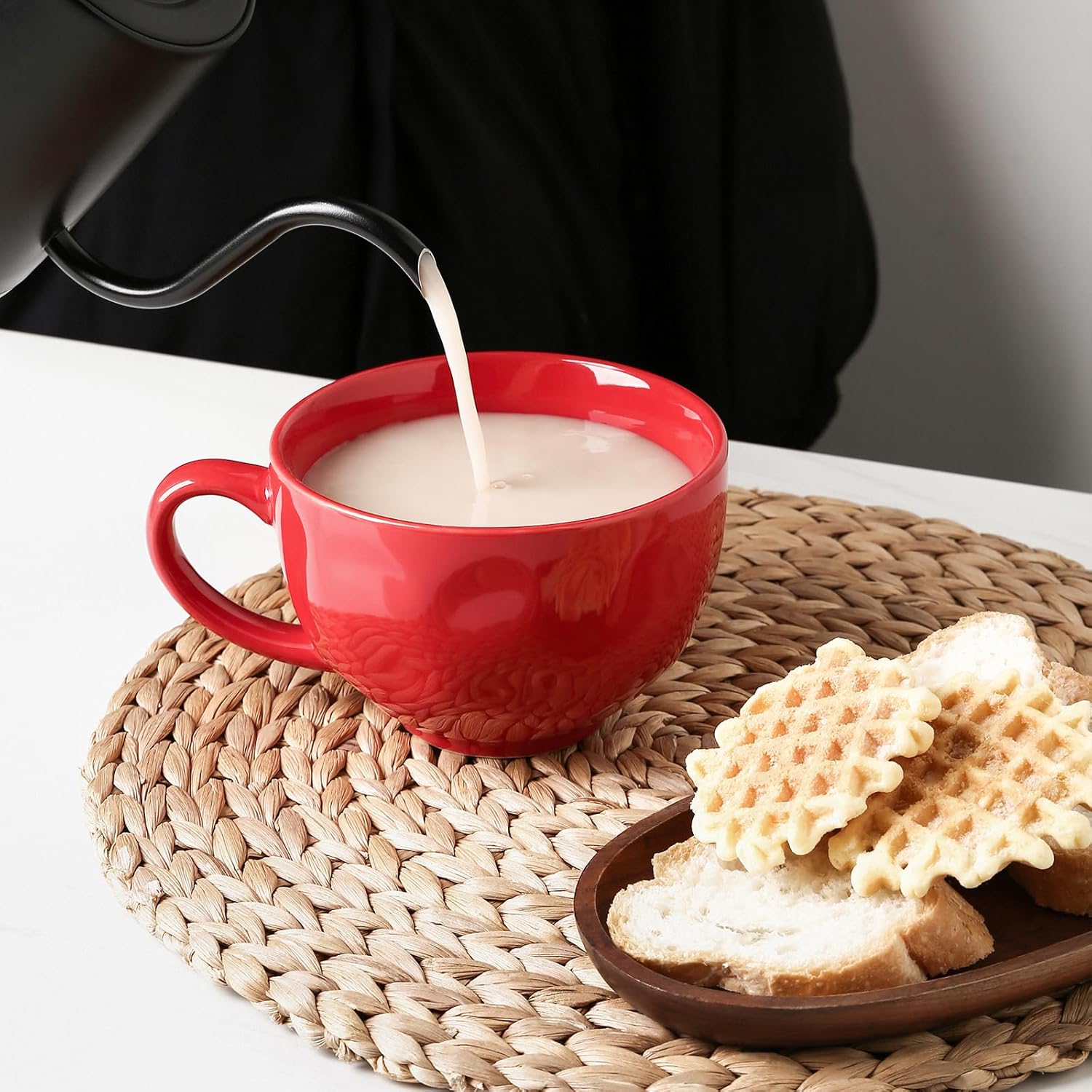 vicrays Jumbo Soup Mug Coffee Large - 27 oz Ceramic Wide Oversized Extra Big Handle Bowls Latte Friends Mug Set Gaint Cereal Oatmeal Cappuccino Cup Set of 4 - Red