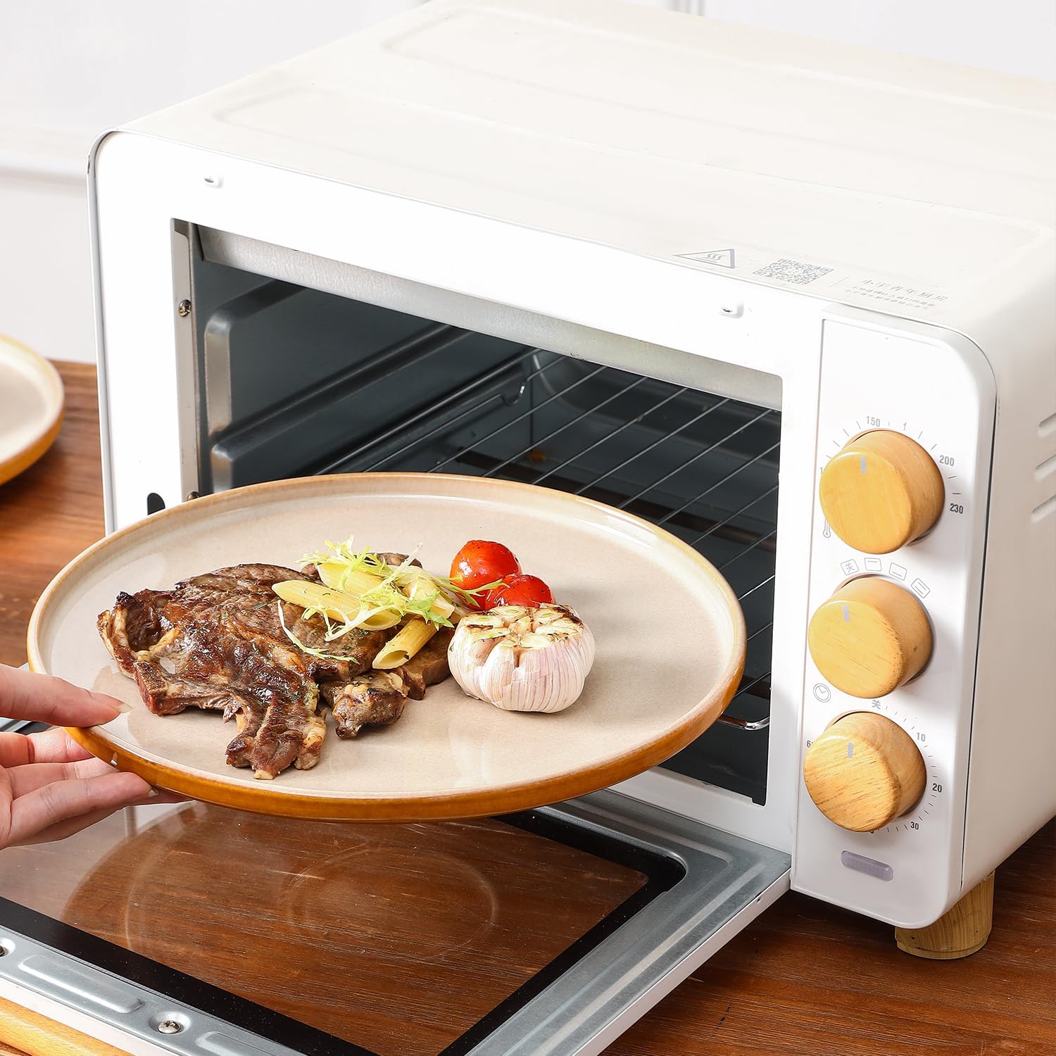 vicrays Ceramic Dinner Plates Set - Porcelain 10 Inch Flat Steak Pasta Pizza Plate Home Party Restaurant Plate Scratch Resistant Microwave Oven and Dishwasher Safe Set of 6 Beige
