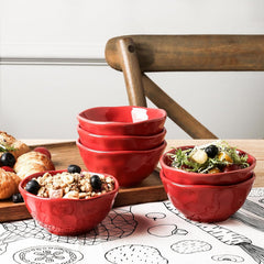 vicrays Ceramic Small Dessert Bowls Set - 10 oz, Set of 6, for Rice, Ice Cream, Soup, Snacks, Cereal, Chili, Side Dishes, Microwave, Oven and Dishwasher Safe, Kitchen Bowls Set, Red