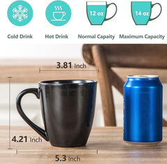 vicrays Coffee Mug Set, 12 Ounce, Ceramic Mug for Men, Women, Unique Glazed Mugs with Handle for Coffee, Tea, Milk, Cocoa, Cereal - Set of 6 Black