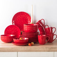 vicrays Ceramic Salad Bowls Set for Kitchen, Serving - 32 Ounce Soup Bowls, Pasta Bowls, Chip Resistant, Dishwasher Microwave Safe, Large, Fluted, stoneware, Set of 6 Red