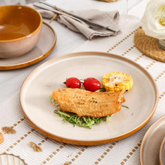 vicrays Ceramic Salad Plates Set - Porcelain 8 Inch Flat Dessert Appetizer Plate for Lunch Home Party Restaurant - Scratch Resistant Microwave Oven and Dishwasher Safe - Set of 6 (Beige)