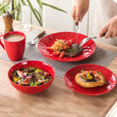 vicrays Ceramic Dinner Plates Set, 10 Inch, Microwave, Oven, Dishwasher Safe, Round, Porcelain Fluted Suitable for Steak, Pasta, Pizza, Home, Restaurant - Set of 6 Red