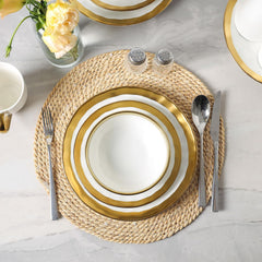 Vicrays 12-Piece Ceramic Dinnerware Set, Dinner Plates, Salad Plates &amp; Cereal Bowls, Dish Set for 4, Microwave, Oven &amp; Dishwasher Safe, Scratch Resistant, White with Golden