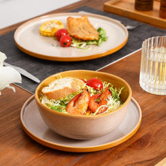 vicrays Ceramic Cereal Bowls Set - Porcelain 26 Ounce Soup Salad Bowls - Rice Dessert Cream Bowls Set - Chip Resistant Dishwasher Microwave Safe - Set of 6 (Beige)