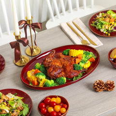 vicrays Ceramic Serving Platter Tray - Extra Large Oval 14.5 Inch Porcelain Dinner Plates Long Serving Dish Set - for Party Restaurant Food Meat Sushi Fish Turkey Platter - Cherry Red