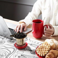 vicrays Ceramic Tea Mug Infuser - Large Cup 16 oz Hot Loose Steeping Handle Teacup with Leaf Infuser Spoon Lid - Tall Glazed Strainer Coffee Mug Microwave Safe - Red