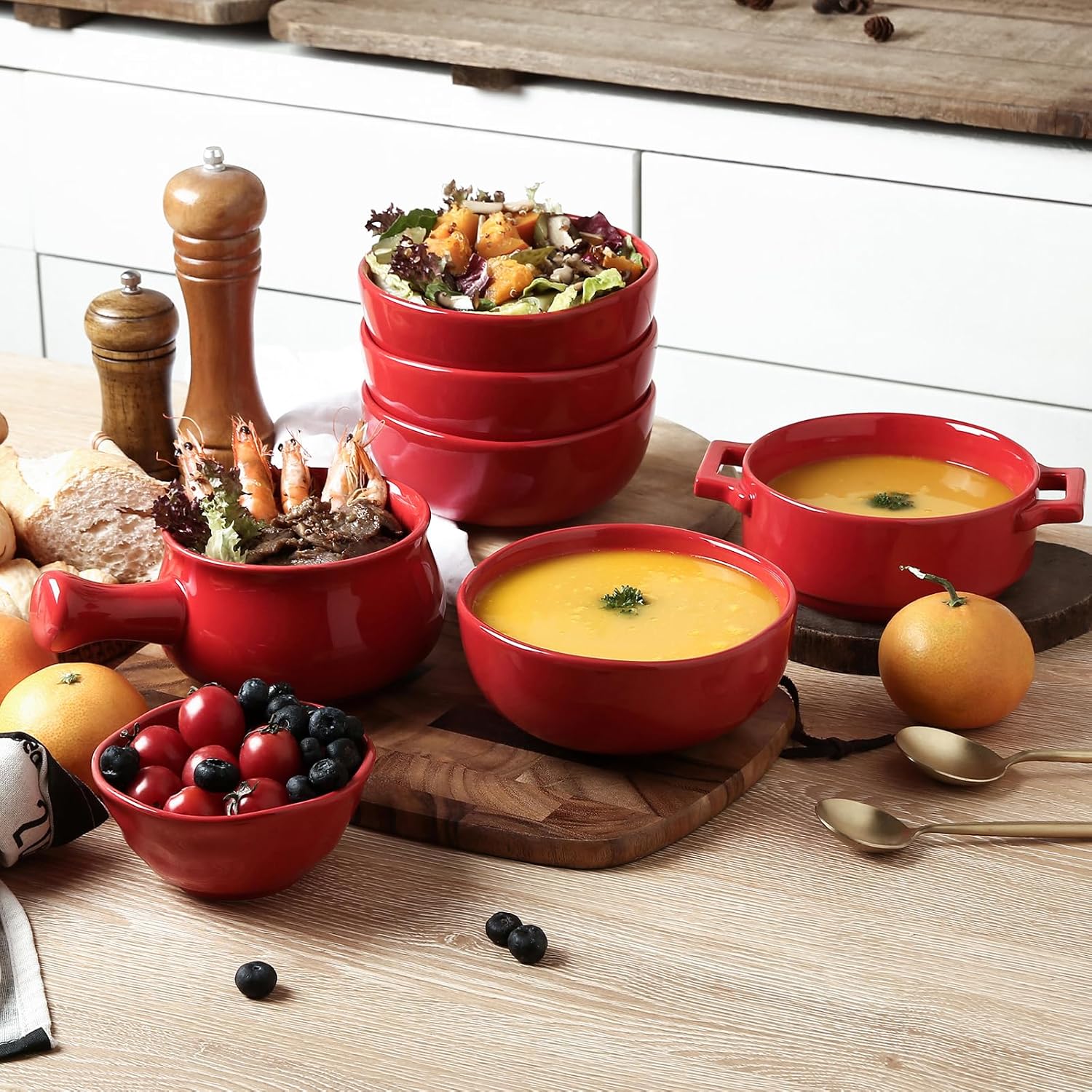 vicrays Ceramic Small Dessert Bowls Set - 10 oz, Set of 6, for Rice, Ice Cream, Soup, Snacks, Cereal, Chili, Side Dishes, Microwave, Oven and Dishwasher Safe, Kitchen Bowls Set, Red