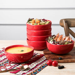 vicrays Ceramic Cereal Bowls Set - Porcelain 26 Ounce Soup Salad Bowls Set - Rice Dessert Cream Bowls Set - Chip Resistant Dishwasher Microwave Safe - Set of 6 (Red)