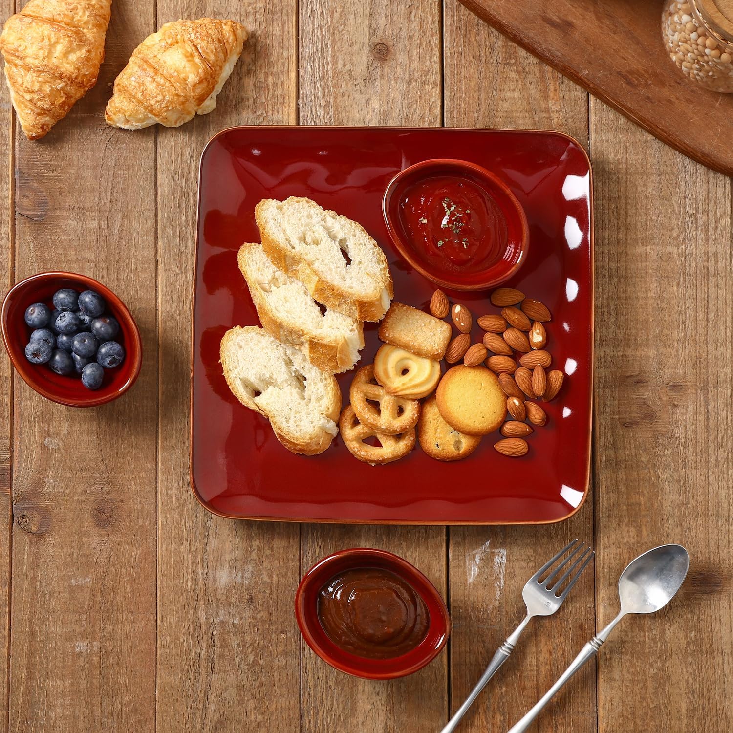 vicrays Ceramic Dipping Sauce Bowls – Small Charcuterie Dip Cups Cooking Prep Condiment Oil Dish Mini Tapas Plates for Soy Sushi Salsas Wasabi Appetizer Dessert - Set of 6 Cherry Red
