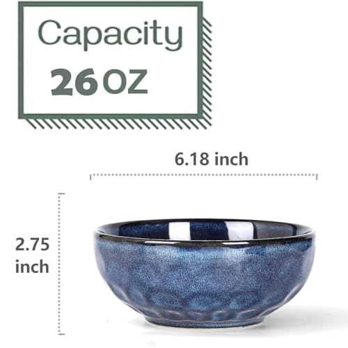 vicrays Keramik Salatschüssel-Set für die Küche, 770 ml Porzellan Suppen-Salat-Reis-Dessert-Creme-Set – stoßfest, spülmaschinen- und mikrowellenfest – 6er-Set (Blau)