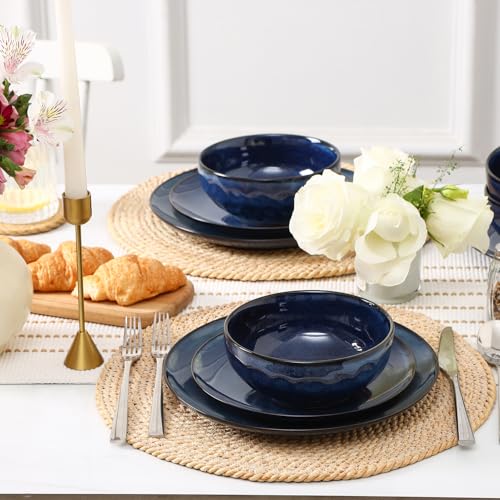 vicrays Keramik Salatschüssel-Set für die Küche, 770 ml Porzellan Suppen-Salat-Reis-Dessert-Creme-Set – stoßfest, spülmaschinen- und mikrowellenfest – 6er-Set (Blau)