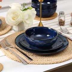 vicrays Keramik Salatschüssel-Set für die Küche, 770 ml Porzellan Suppen-Salat-Reis-Dessert-Creme-Set – stoßfest, spülmaschinen- und mikrowellenfest – 6er-Set (Blau)