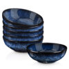 Starry Blue Ceramic Pasta Bowls Set, Set of 6, 32 Ounce Soup Bowls, Large Salad Bowls, Chip Resistant, Dishwasher Microwave Safe, Fluted stoneware Bowls for Kitchen, Serving Bowls, Starry Blue