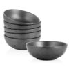 Dark Gray Ceramic Pasta Bowls Set, 32 Ounce Soup Bowls, Set of 6, Large Salad Bowls, Chip Resistant, Dishwasher Microwave Safe, Fluted stoneware Bowls for Kitchen, Serving Bowls