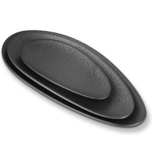 Large Oval Serving Platters, 16"/14"/10" Porcelain Serving Platters for Party, BBQ,Stackable Serving Trays Serving Plates for Appetizers, Sushi, Restaurant, Dessert Shop, Set of 3 (Dark Grey)