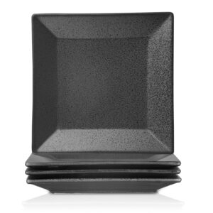8" Square Dessert Salad Plates, Perfect Size for Portion Control,Restaurant Dessert Plates for Appetizers, Snacks, Sushi, Lunch, Chips, Party, Set of 4 (Dark Grey)