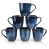 Blue Coffee Mug Set, 12 Ounce, Set of 6, Ceramic Mug for Men, Women, Unique Glazed Mugs with Handle for Coffee, Tea, Milk, Cocoa, Cereal, Starry Blue