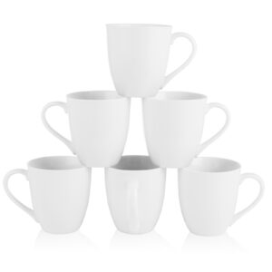 White Coffee Mug Set, 12 Ounce, Set of 6, Ceramic Mug for Men