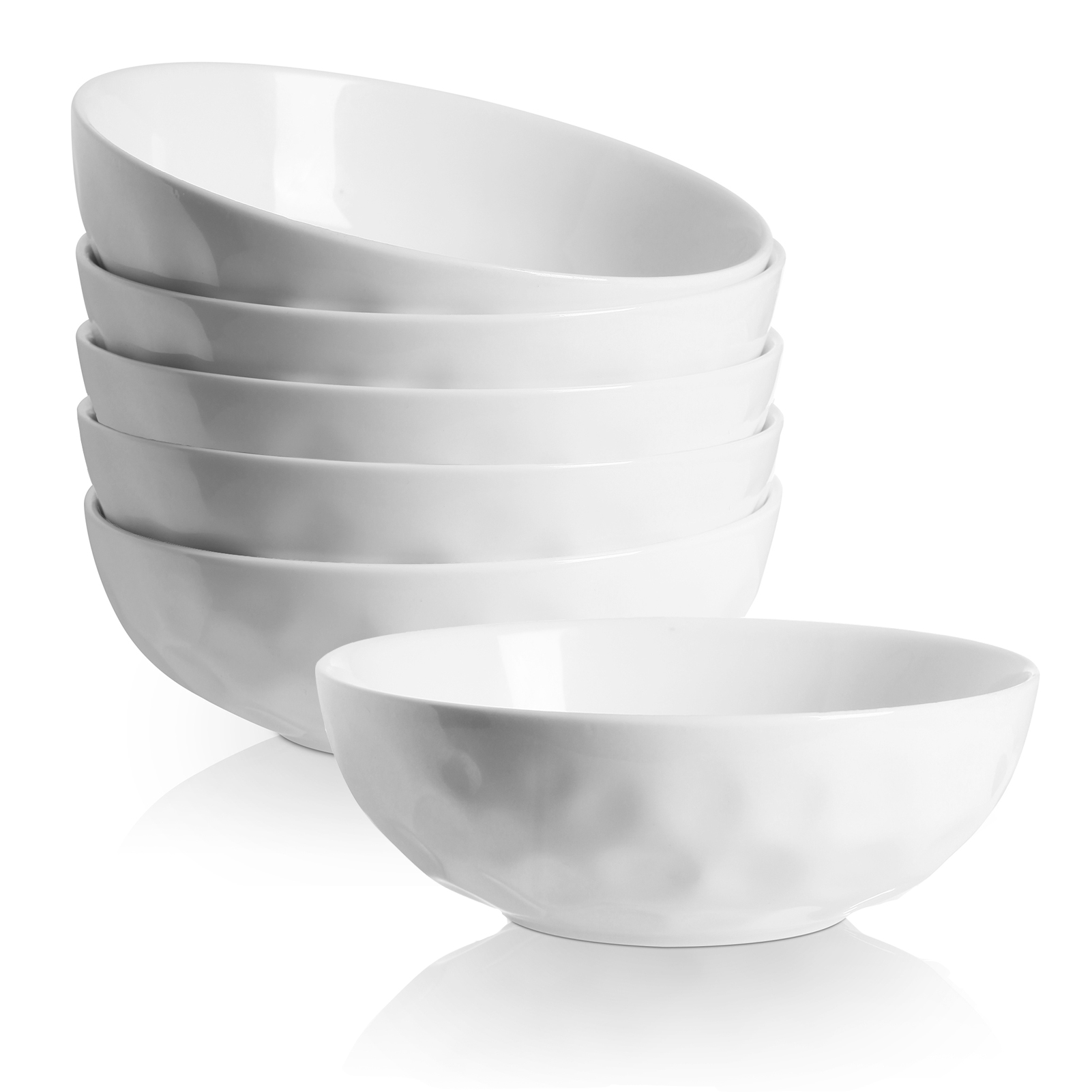White Ceramic Pasta Bowls Set, 32 Ounce Soup Bowls, Set of 6, Large Salad  Bowls, Chip Resistant, Dishwasher Microwave Safe, Fluted stoneware Bowls  for