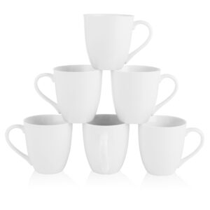 White Coffee Mug Set, 12 Ounce, Set of 6, Ceramic Mug for Men