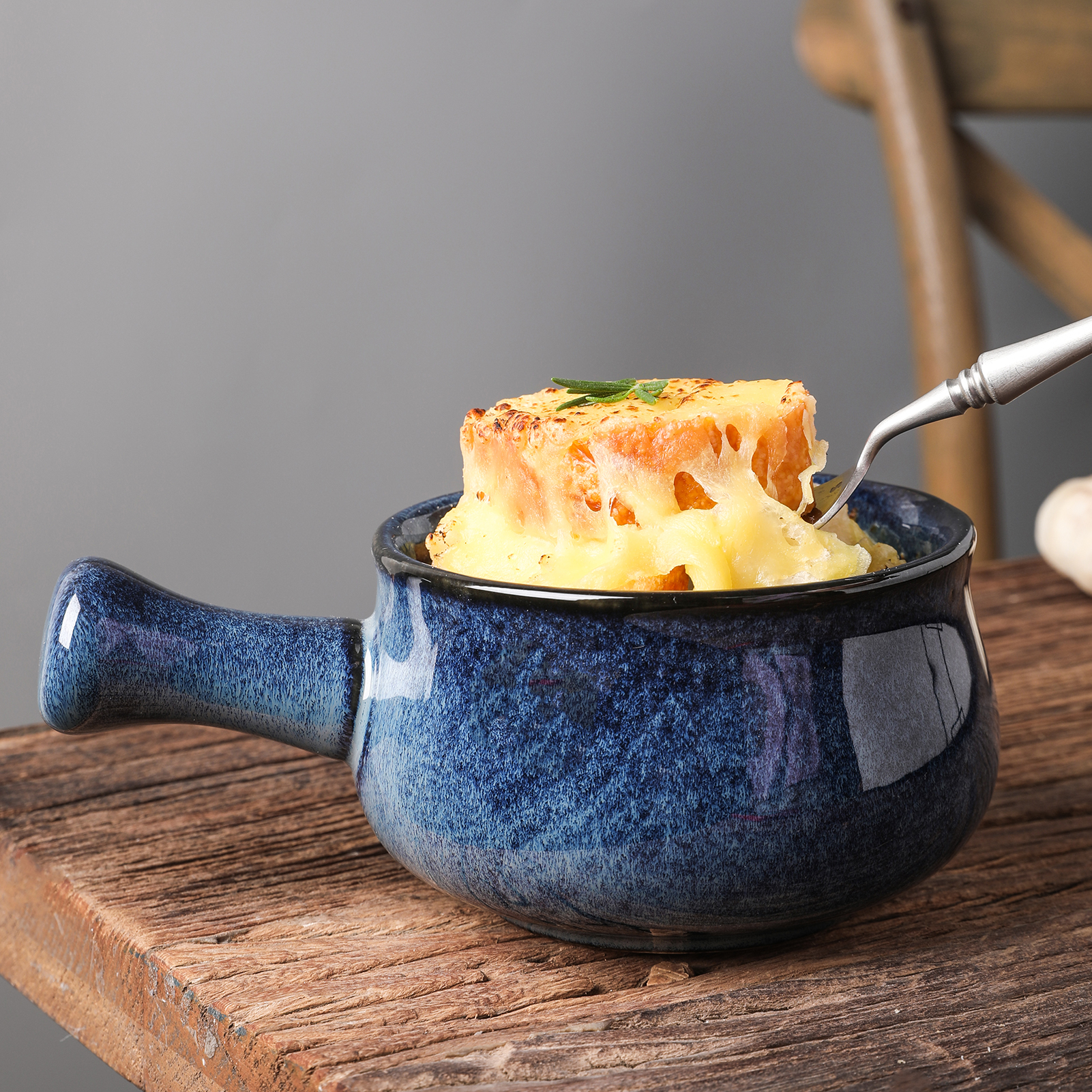 Blue French Onion Soup Bowls With Handles, 26 Ounce for Soup, Chili