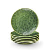 Green Ceramic Dessert Salad Plates, 8 Inch, Set of 6, Round, Microwave, Oven, and Dishwasher Safe, Scratch Resistant, Porcelain Fluted Suitable for Snacks, Appetizer, Home, Party, Restaurant