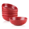Red Ceramic Pasta Bowls Set, 32 Ounce Soup Bowls, Set of 6, Large Salad Bowls, Chip Resistant, Dishwasher Microwave Safe, Fluted stoneware Bowls for Kitchen, Serving Bowls