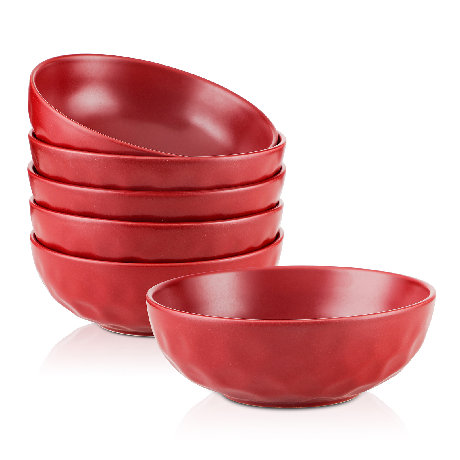 Red Ceramic Pasta Bowls Set, 32 Ounce Soup Bowls, Set of 6, Large Salad  Bowls, Chip Resistant, Dishwasher Microwave Safe, Fluted stoneware Bowls  for