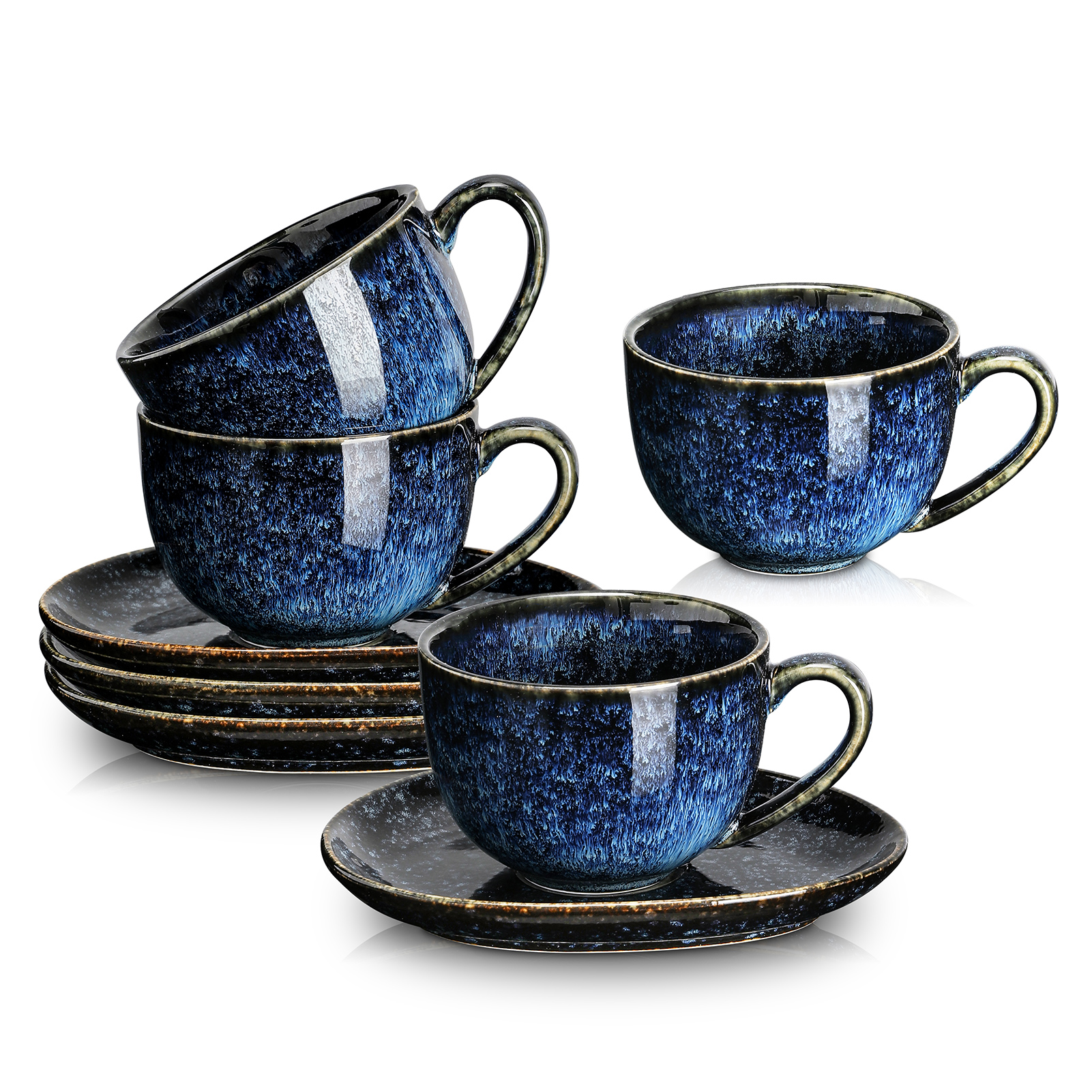 Cappuccino Mugs with Saucers Set of 4 - 8oz - Assorted Neutrals