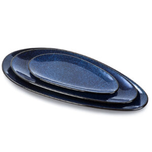 Large Oval Serving Platters, 16"/14"/10" Porcelain Serving Platters for Party, BBQ,Stackable Serving Trays Serving Plates for Appetizers, Sushi, Restaurant, Dessert Shop, Set of 3 (Starry Blue)
