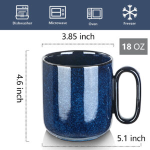 Ceramic Jumbo Soup Coffee Mug - Vicrays Large 27 OZ Round Mugs Extra Big  Bowls Handles Blue Stoneware Friends Wide Oversized Cup Handle Latte  Cappuccino Cereal Tea Cups Microwave Safe Set of