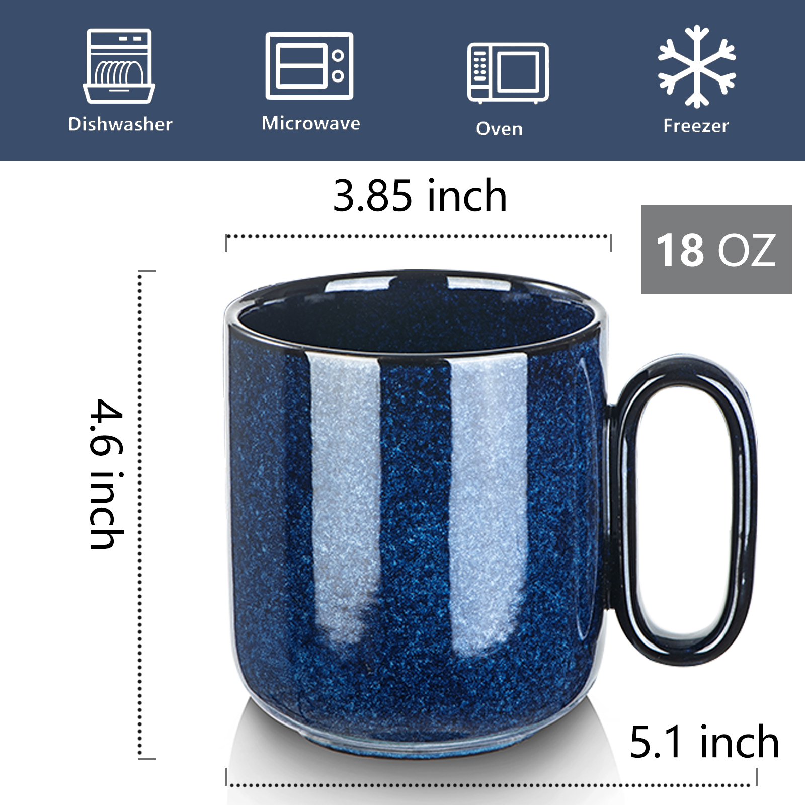 vicrays Ceramic Coffee Mug Set - 18 Ounce Large Stoneware Mug for Men Women  - Unique Glazed Porcelain Mugs with Handle for Coffee Latte Tea Milk Cocoa  - Set of 4 (Starry Blue) - Vicrays Ceramics