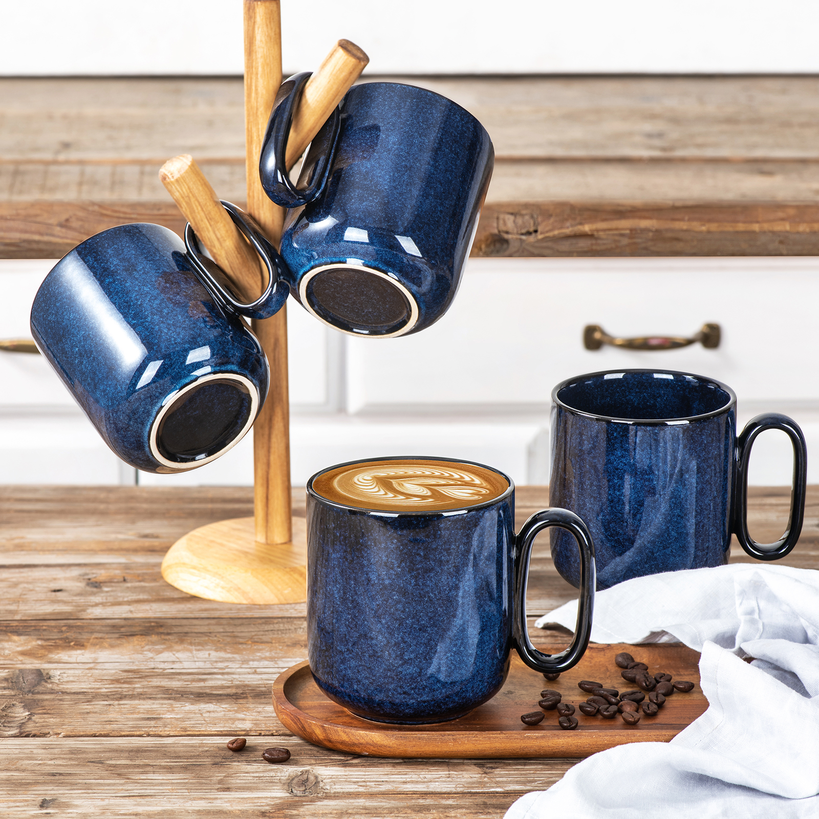 Blue Coffee Mug Set, 12 Ounce, Set of 6, Ceramic Mug for Men