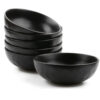 VICRAYS Ceramic Pasta Bowls Set, 32 Ounce Soup Bowls, Large Salad Bowls, Chip Resistant, Dishwasher Microwave Safe, Fluted stoneware Bowls for Kitchen, Serving Bowls, Set of 6 (Black)