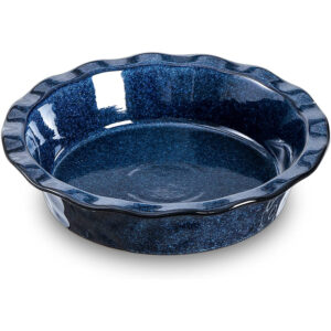 VICRAYS Ceramic Pie Pan for Baking - 9 inch Pie Plate, Round, Fluted and Deep Pie Dish for Tart, Pizza, Apple Pie, Quiche, Pot Pies, Cake - Reactive Glaze (Starry Blue)
