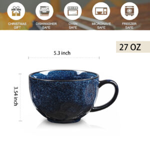 Large Pottery Coffee Mug 16 oz - Ceramic Tea Cup - Soup Mug with Handle - 1 Pcs (Green to Blue)