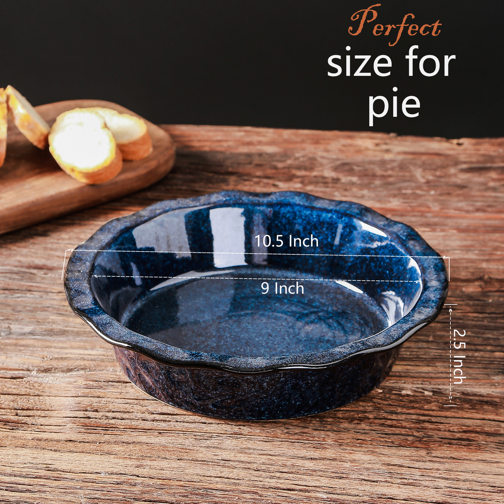 Pie Pan Ceramic Pie Dish Pie Plate Deep Dish Pie Pan Non-Stick Pie Pans for Baking Blue