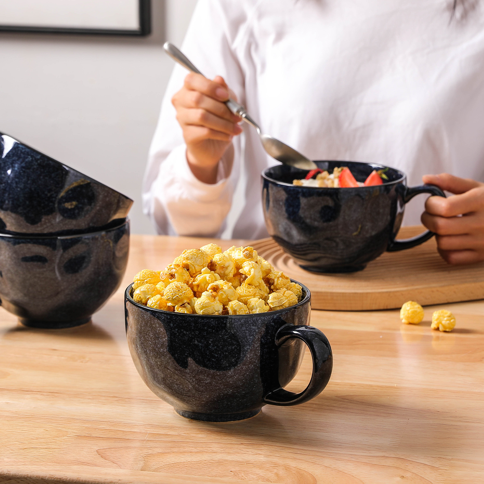 Ceramic Jumbo Soup Coffee Mug - Vicrays Large 27 OZ Round Mugs Extra Big  Bowls Handles Blue Stoneware Friends Wide Oversized Cup Handle Latte