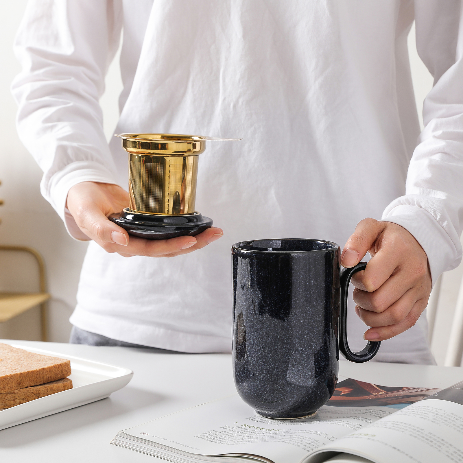 vicrays Ceramic Coffee Mug Set - 18 Ounce Large Stoneware Mug for Men Women  - Unique Glazed Porcelain Mugs with Handle for Coffee Latte Tea Milk Cocoa  - Set of 4 (Starry Blue) - Vicrays Ceramics